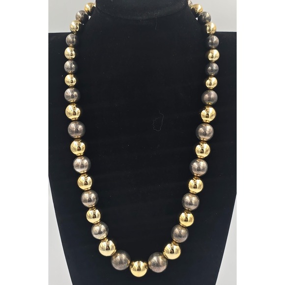 Estate Jewelry - Vintage Beaded Ball Necklace Gold Tone Silver Tone Graduated